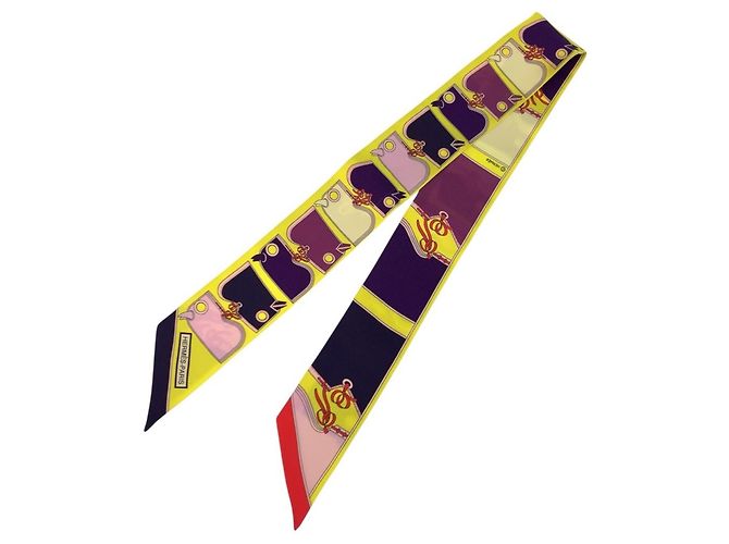 Hermès HERMES Twilly Camails Sciarpa in seta giallo multicolore 