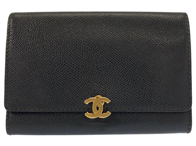 Chanel Coco Mark Black Leather Folding Wallet