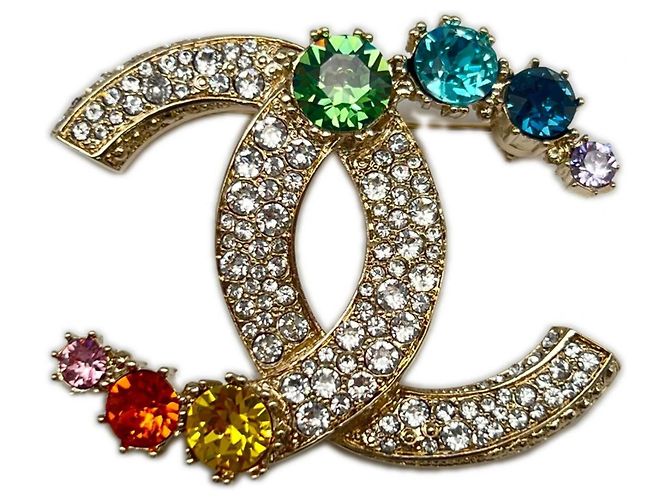 Chanel Coco Mark Strass-Brosche Silber Mehrfarben