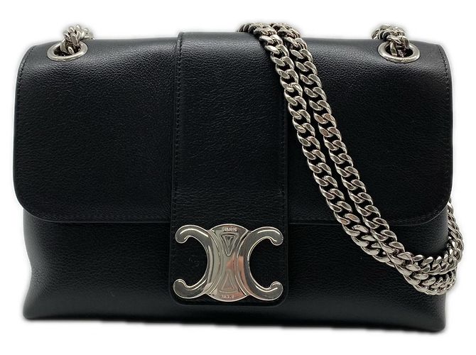 Céline Bolsa de ombro Victoire Medium em couro de bezerro Celine Preto