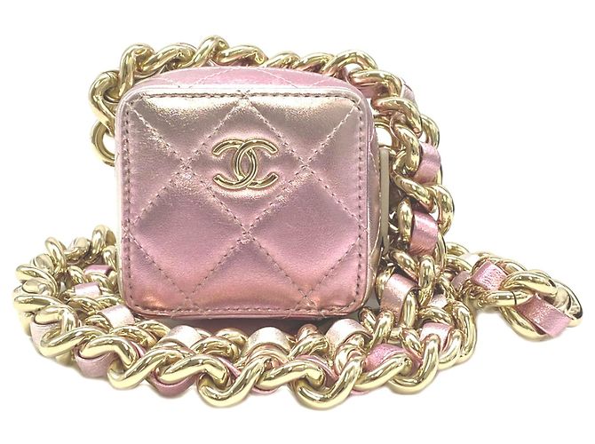 CHANEL Matelassé Punk Cube Chain Mini Shoulder Bag Plata Rosa