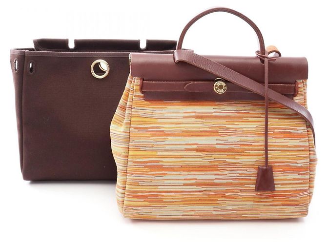 Hermès Bolsa 2-Way Hermes Herbag PM Marrom Multicor