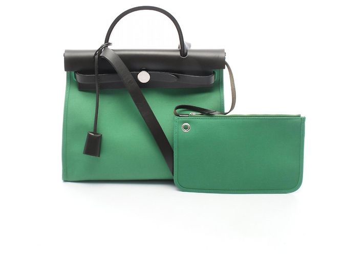 Hermès Bolso 2-Way Hermes Herbag Zip PM Negro Verde