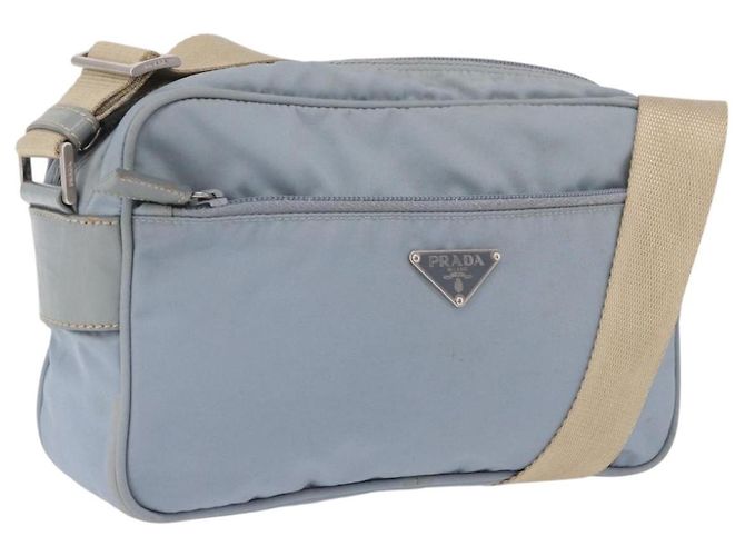 PRADA Shoulder Bag Nylon Light Blue Silver Auth 190750 Silvery