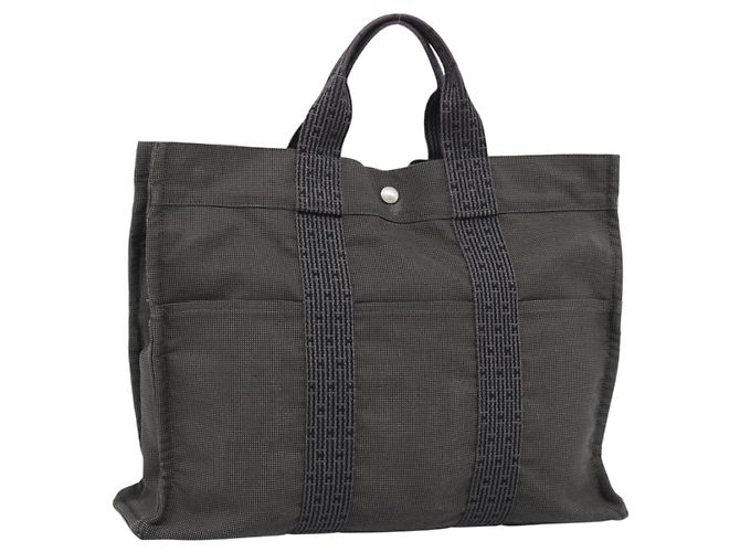 Hermès Bolsa HERMES Her LineMM em lona Cinza Prata Auth 190781 Marrom