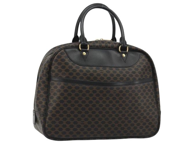 Céline Borsa CELINE Macadam Canvas PVC Pelle Nera Oro Auth 188316V Nero D'oro