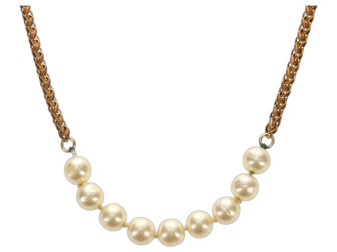 Collar CHANEL Metal Perla Oro Blanco CC Auth bs35757V Dorado
