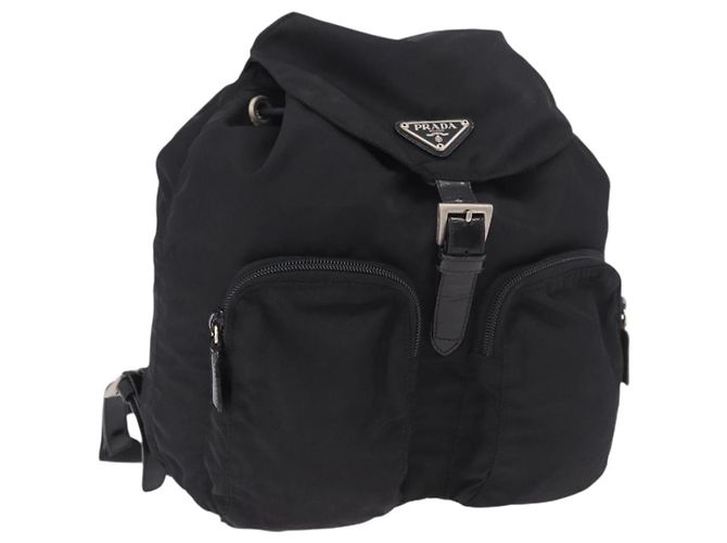 PRADA Backpack Nylon Black Silver Auth 188482 Silvery