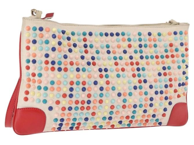 Borsa a Spalla Christian Louboutin in Pelle Bianca e Rossa Auth bs35872 Bianco Rosso