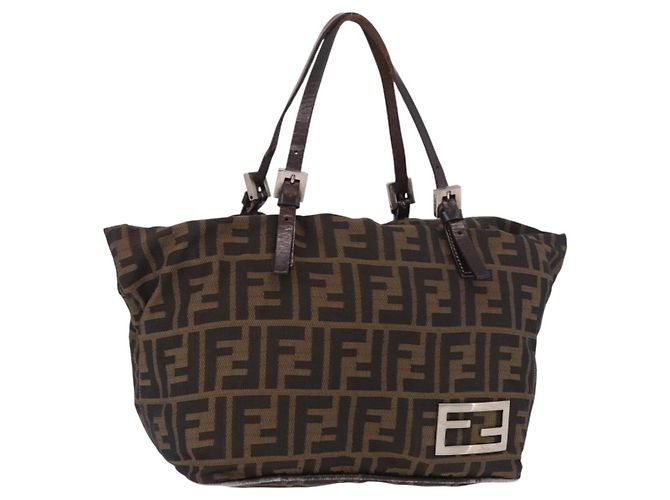 Borsa a Mano FENDI Zucca Canvas Nero Marrone Auth 189369