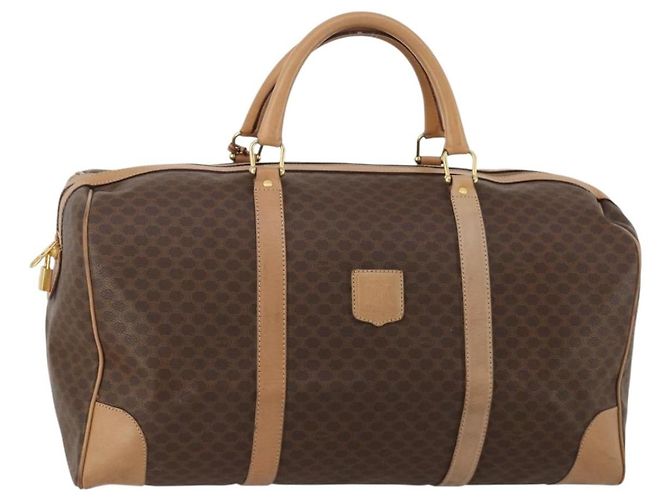 Céline CELINE Boston Tasche Macadam Canvas PVC Leder Braun Gold Auth 189325 Golden