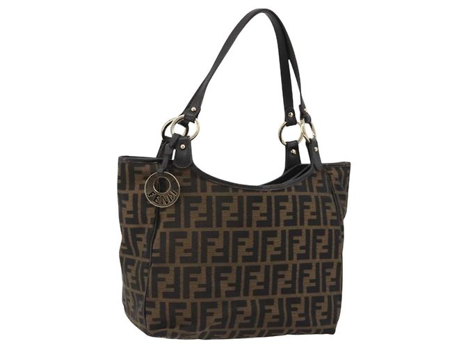 FENDI Zucca Canvas Tote Bag Schwarz Braun Auth BA13729V