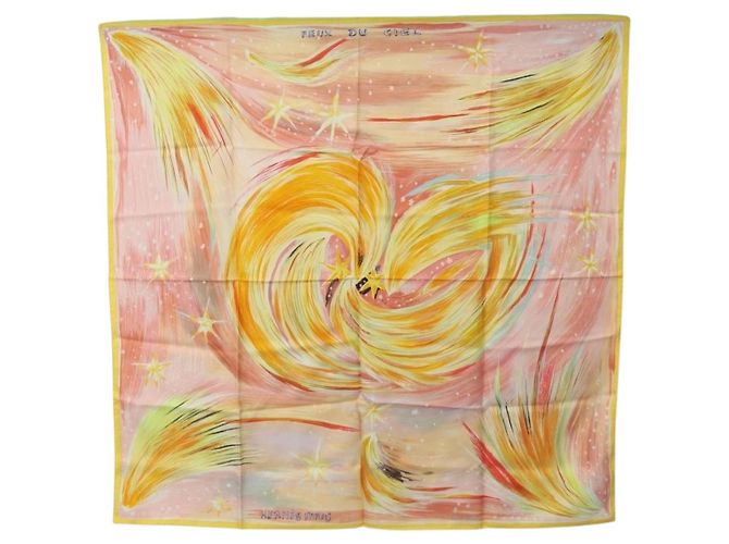 Hermès Sciarpa HERMES Carre 90 "FEUX DU CIEL" in Seta Rosa Auth 190239M