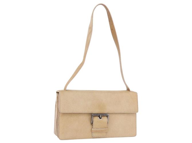 Borsa a tracolla PRADA in pelle Harako Beige Argento Auth bs35934V