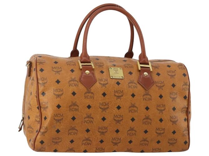 Bolso Boston MCM Vicetos de cuero marrón oro Auth 189352 Castaño Dorado