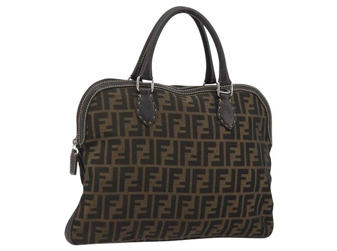 FENDI Zucca Canvas Handtasche Schwarz Braun Auth ka4970