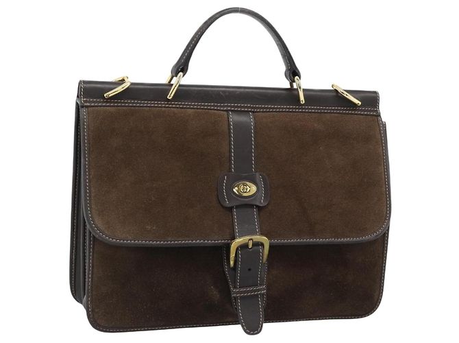 Bolsa GUCCI Camurça Marrom Ouro Auth ep14913 Dourado