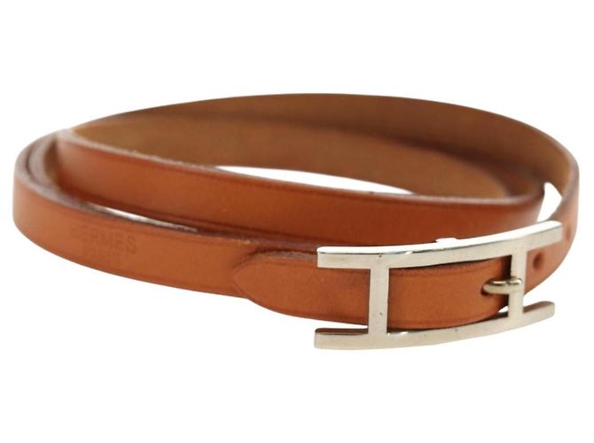 Hermès HERMES Appi 3 Armband Leder Braun Silber Auth bs35862M
