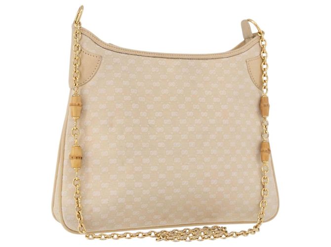Borsa a Spalla GUCCI Micro GG Canvas Bamboo Chain Ivory Gold Auth 186588 D'oro Crudo