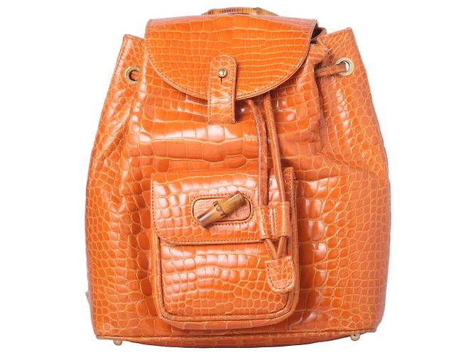 Bamboo Mini mochila Gucci em couro e bambu marrom Laranja