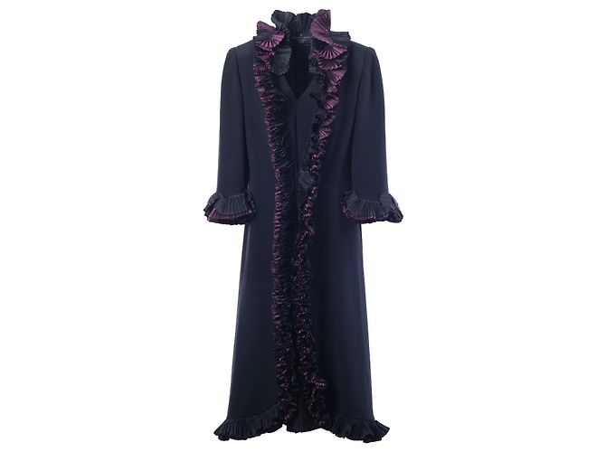 Autre Marque Vestido de Alta Costura Roberto Capucci com Babados Plissados Cinza Bordeaux