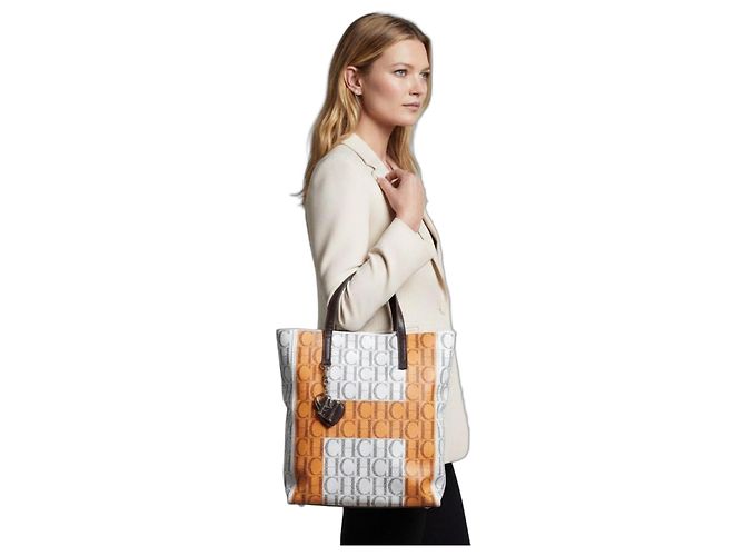 Sac cabas Carolina Herrera Marron Blanc Orange