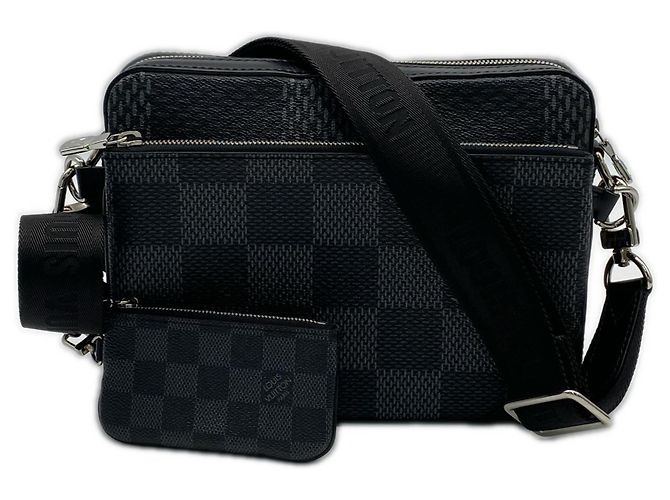 Borsa a tracolla Louis Vuitton Damier Graphite 3D Trio Messenger Marrone Nero