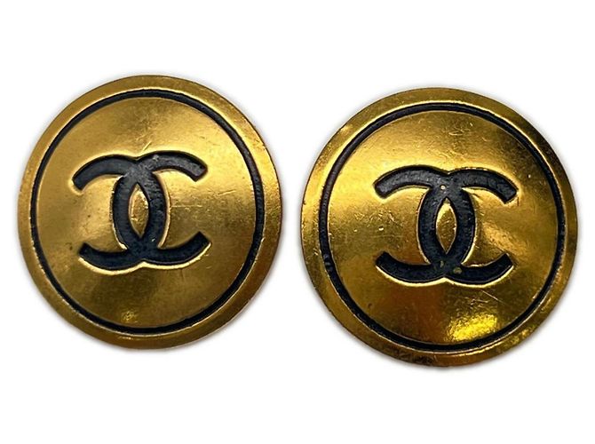 Orecchini a clip tondi Chanel Coco Mark Nero D'oro