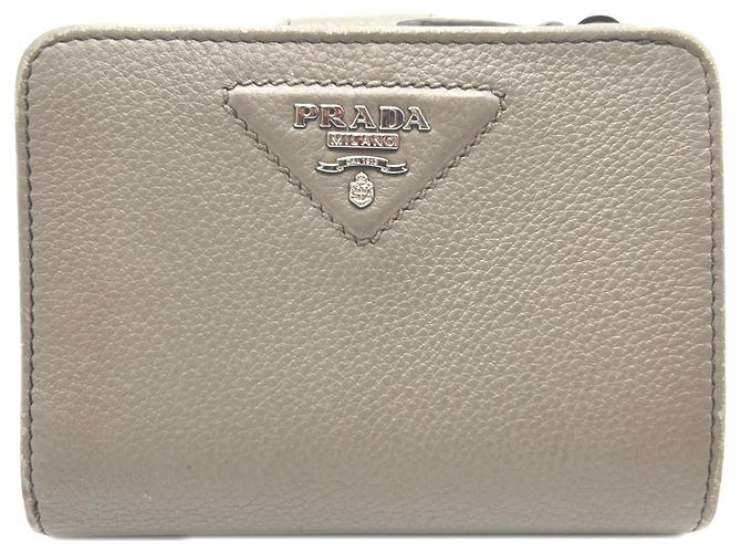 Prada Calf Leather Bi-Fold Wallet Grey