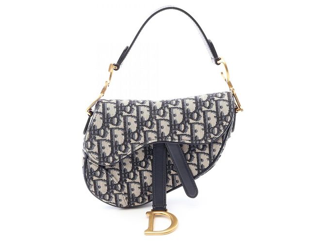 Christian Dior Dior Saddle Bag Mini Beige Marineblau