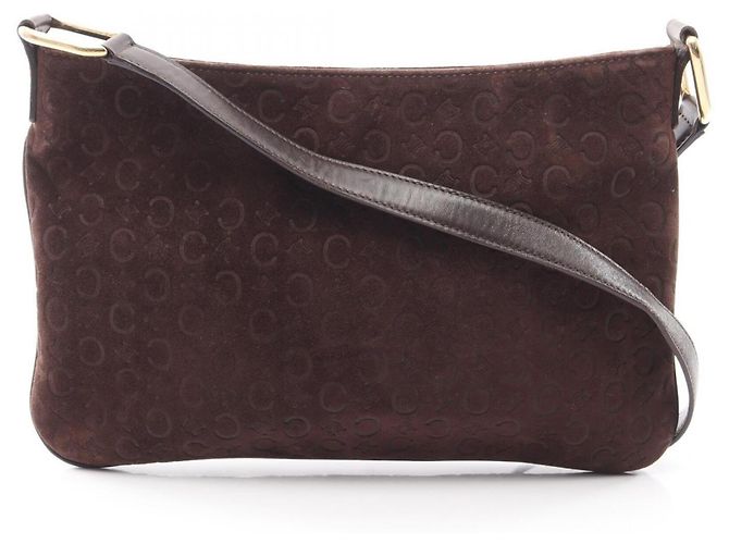 Céline Sac à épaule Celine C Blazon en daim marron