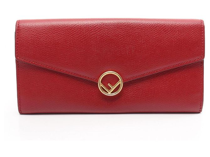 Fendi Red Leather Bi-fold Long Wallet