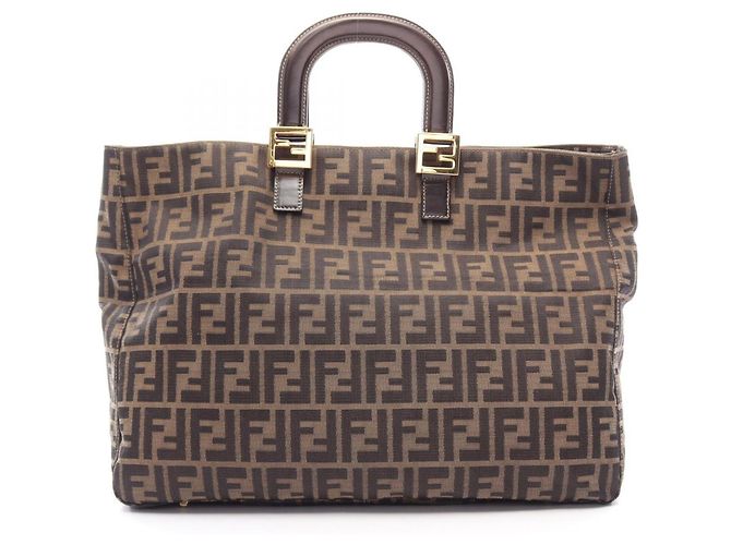Borsa Fendi Zucca marrone e nera in pelle e tela Nero