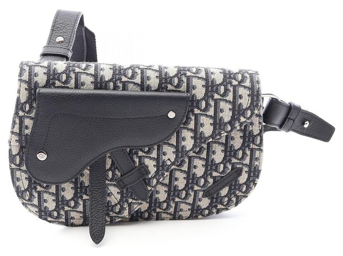 Christian Dior Saddle Bag Oblique Messenger Handtasche Beige Marineblau