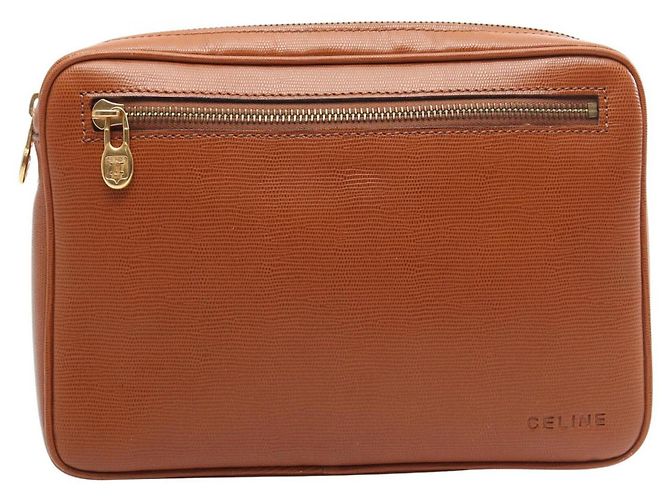 Céline Sac à main pochette en cuir Celine Second Bag Marron