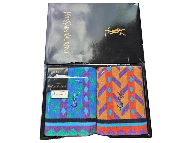 Ensemble de deux serviettes Yves Saint Laurent Noir Bleu Multicolore Vert Orange Violet