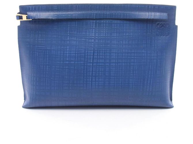 Clutch in pelle blu Loewe