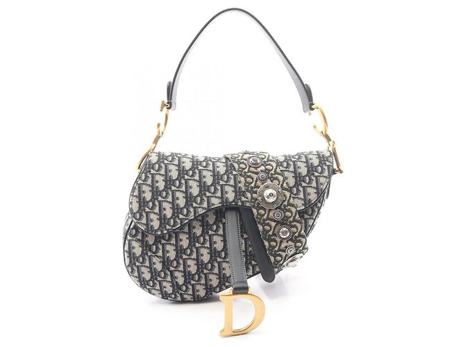 Borsa Saddle Christian Dior Beige Blu navy