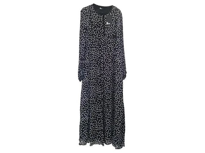 The Kooples Maxikleid mit Blumenprint Schwarz Weiß