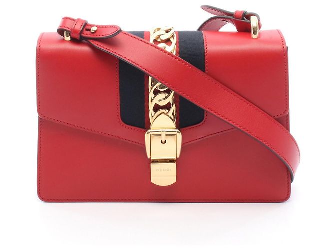 Borsa a tracolla Gucci Sylvie Small Web Line in pelle rossa Rosso