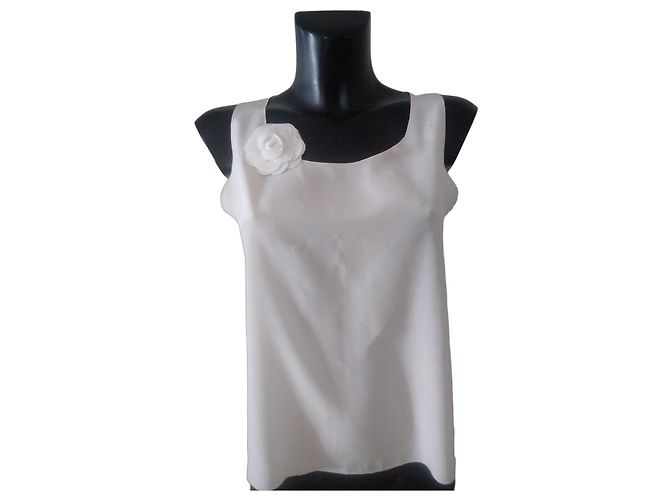 Top de seda sem mangas Chanel cor ecru