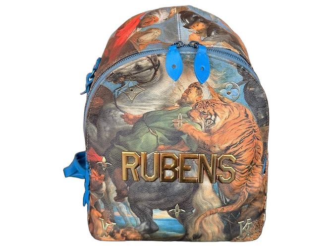 Louis Vuitton x Jeff Koons Masters Collection The Tiger Hunt Backpack Blue Multiple colors
