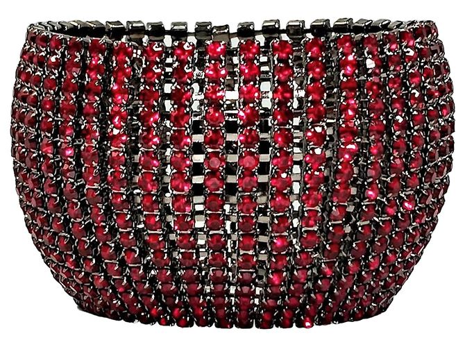 Autre Marque Roberta Chiarella Ruby Red Swarovski Crystal Wide Cuff Bracelet