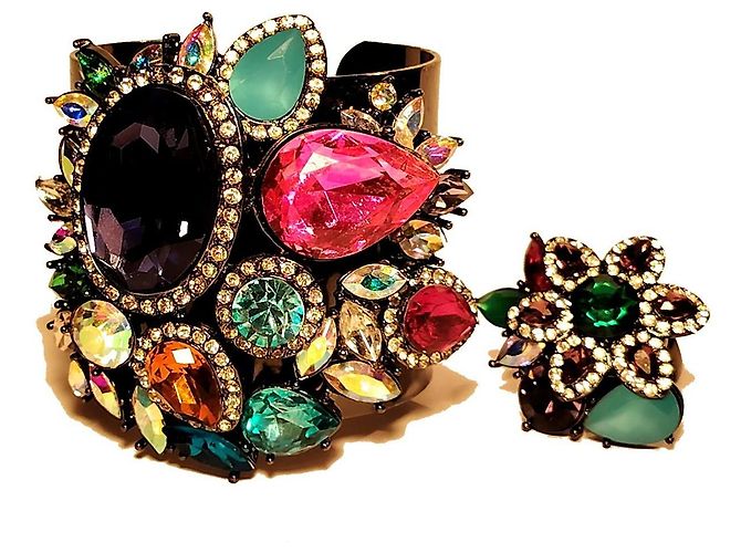 Set Erickson Beamon Rocks Bracciale Cuff e Anello Multicolore 