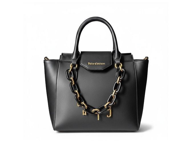 Juicy Couture Bolsa de couro preta com corrente Preto