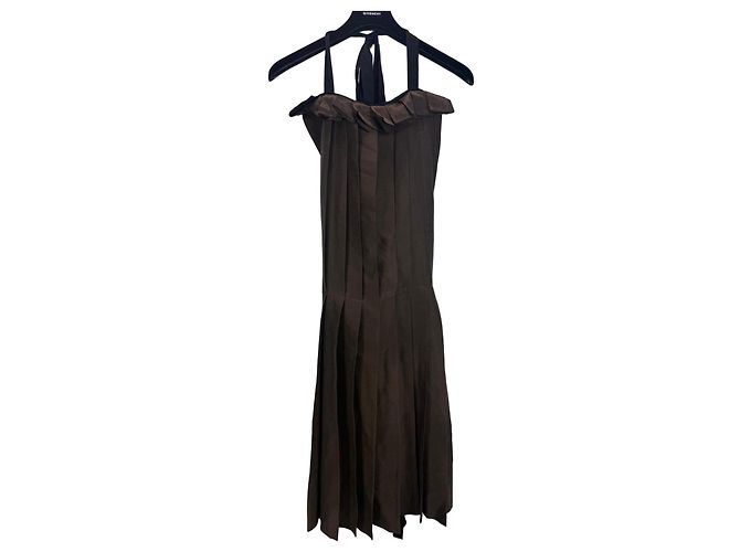 Autre Marque Uma Wang plissiertes Kleid aus brauner Seide