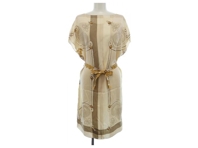 Hermès Hermes Twillaine Seidenkleid Weiß Beige