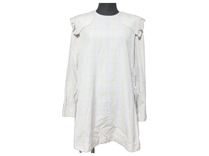 Autre Marque Yori Bluse mit Rüschen an den Schultern und Karomuster Beige
