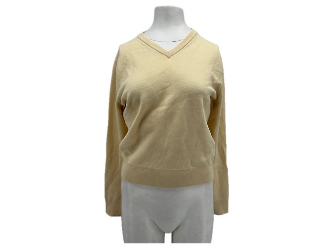 Massimo Dutti Wollpullover mit V Ausschnitt Gelb 