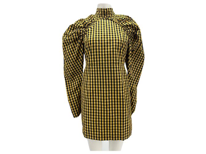 Rotate Checkered Dress Yellow Polyester Size 36